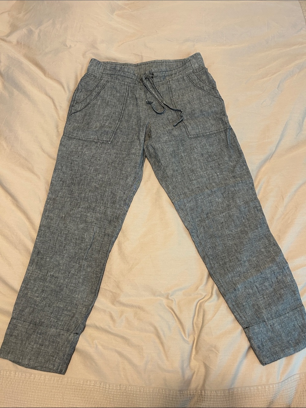 Athleta Gray Cropped Drawstring Linen Pants